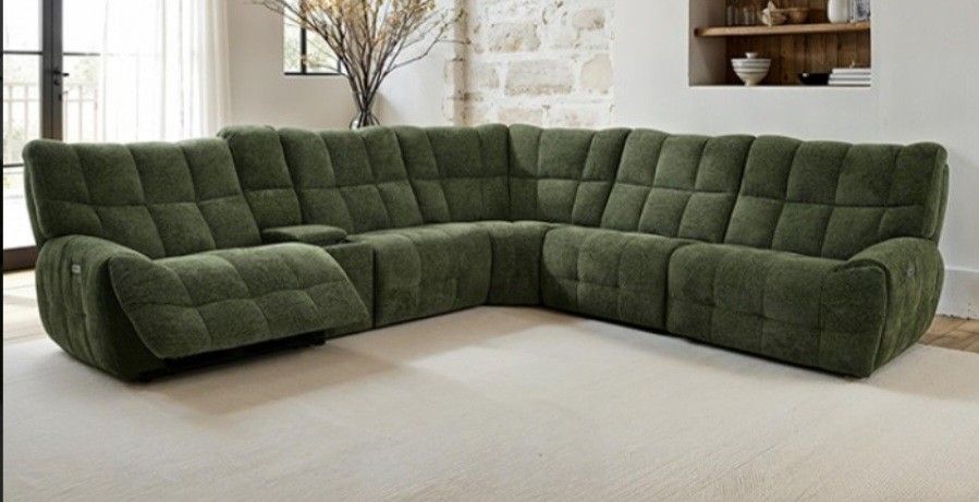 Brand New Jade Green Super Plush Power Reclining Sectional Sofa