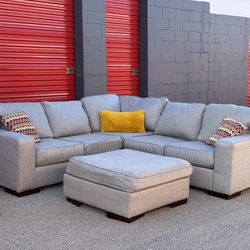 Modern Gray Sectional Couch with Ottoman — FREE Curbside Delivery 