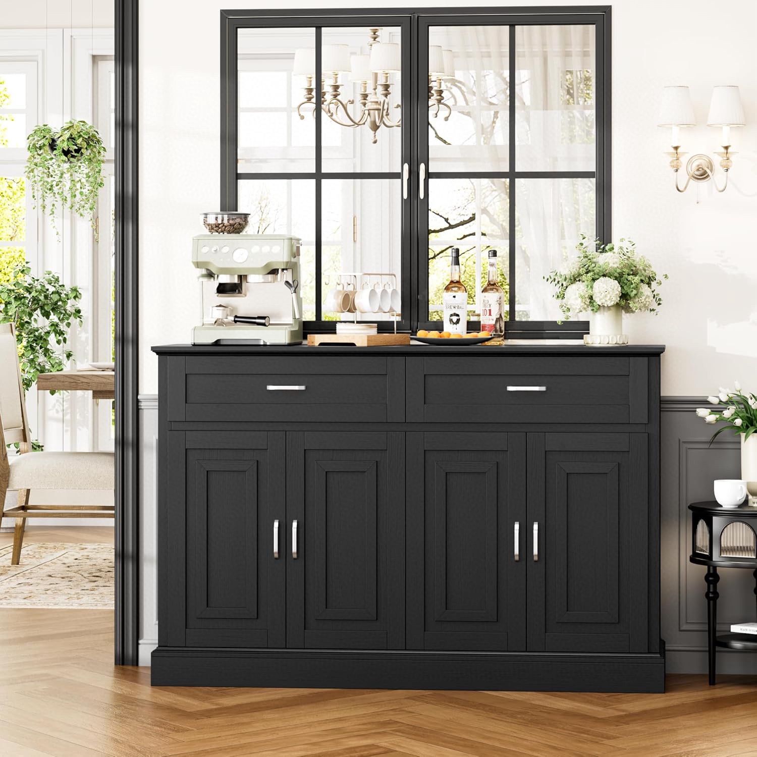 Sideboard Buffet Cabinet with Storage, 55.1" Large Kitchen Storage Cabinet with 2 Drawers and 4 Doors, Farmhouse Coffee Bar