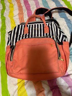 Coral and Black Stripe Backpack/Bag