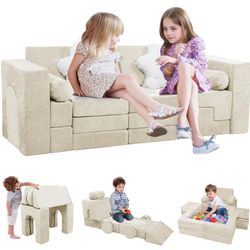 GGIB Modular Kids Play Couch 28 Pcs Foam Toddler Couch Building Fort for Playroom DIY Creativing Toddler Play Set Kids Convertible Fort Floor Sofa for