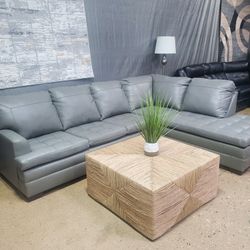 Beautiful Gray Leather Tufted Sectional (New)