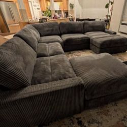 New 6 Piece Modular Sectional Couch with Comfy Wide Chaise & Ottoman! 