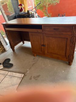 Wood Desk with Carved Details and Storage