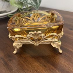 Vintage amber Tray With Brass Holder 
