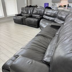 Leather sectional W recliners
