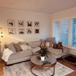 Custom Made Ivory/ Gray And White Fabric Couch