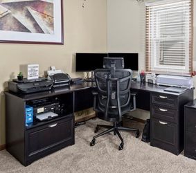 Black L-Shaped Office Desk with Storage