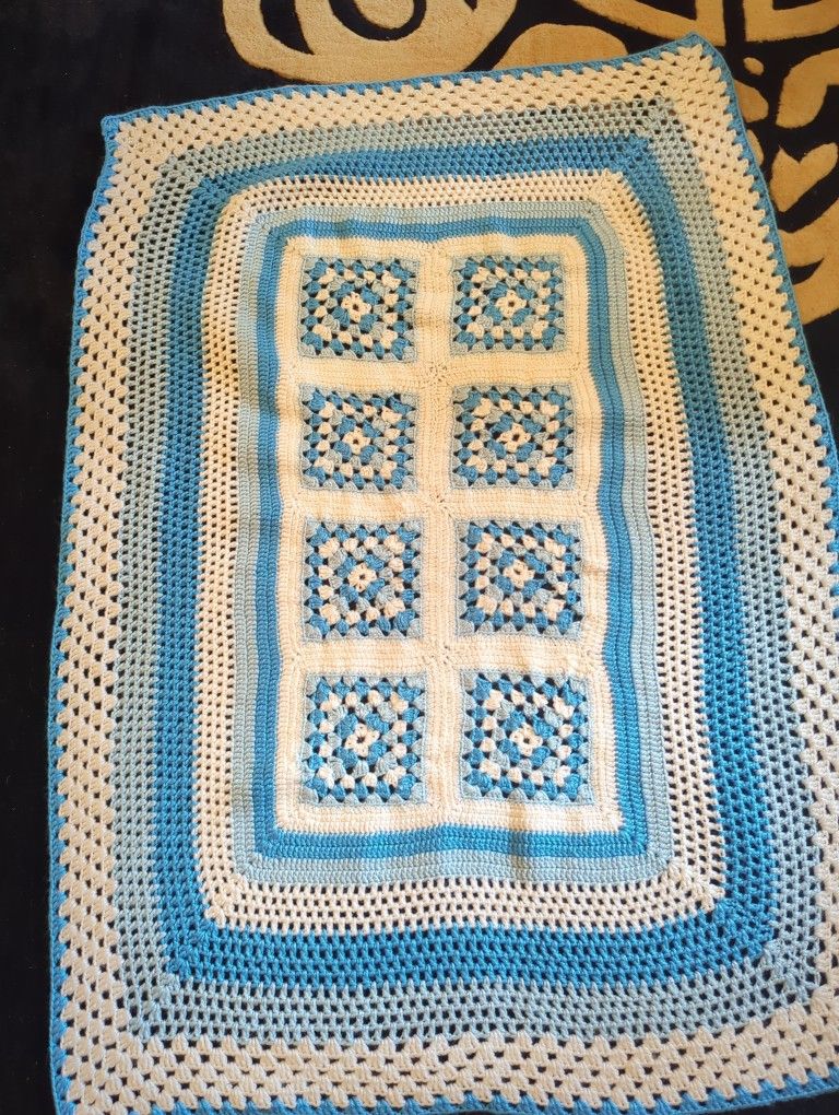 Small Blue And White Crochet Afghan