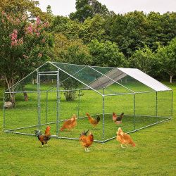 Extra Large Metal Chicken Coop Walkin Poultry Cage Hen Run House Rabbits Habitat Cage Spire Shaped Coops with Waterproof and Anti-Ultraviolet Cover fo