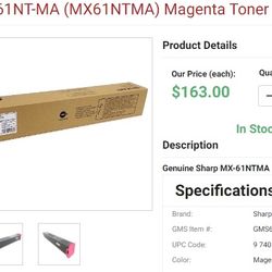 SHARP- Mx61NTMA- MAGENTA TONER CART