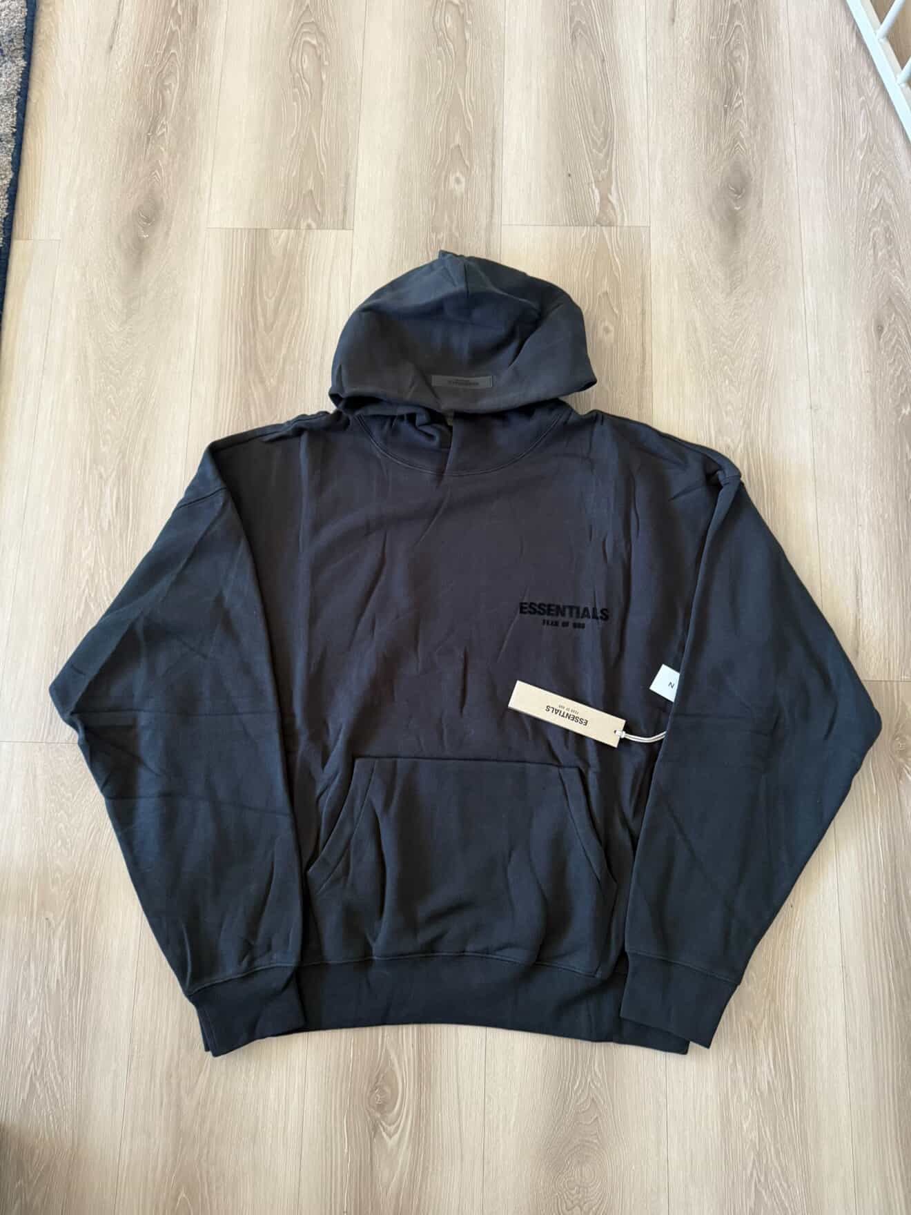 Brand New Jet Black Essentials Hoodie Size Xs - XL