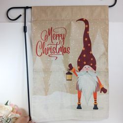 Gnome Merry Christmas Garden Flag. Garden Decor. Christmas Gnome Garden flag
