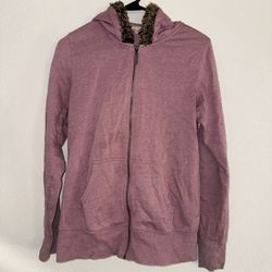 ROXY Mauve Pink Faux Fur Hoodie Sweater Jacket