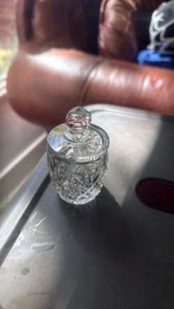 vintage cut crystal biscuit jar and candy dish with a lid.