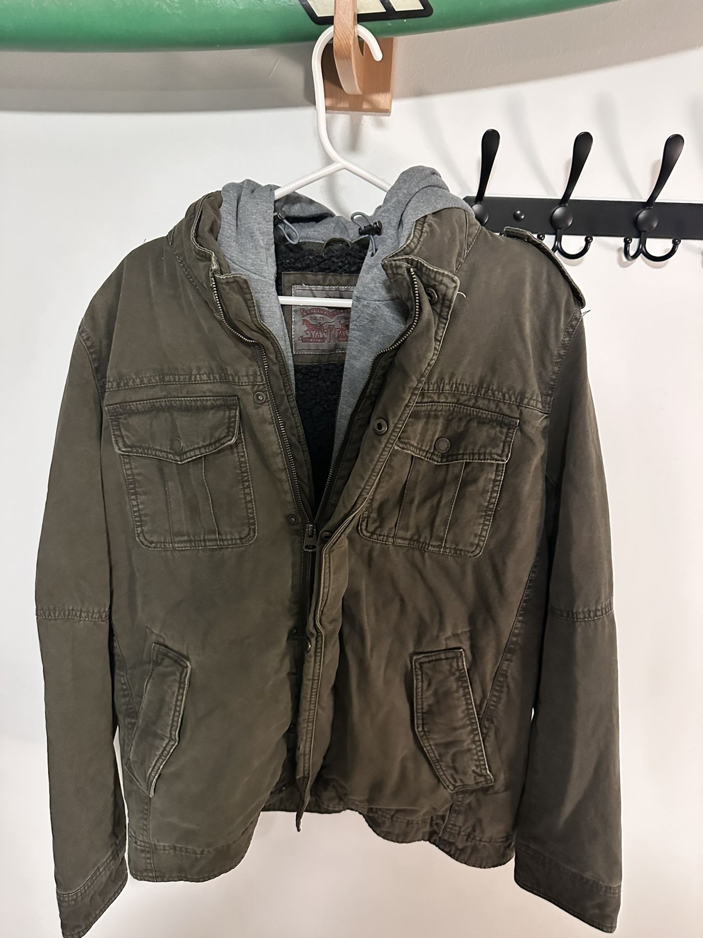 Levi's Men's Washed Cotton Hooded Military Jacket