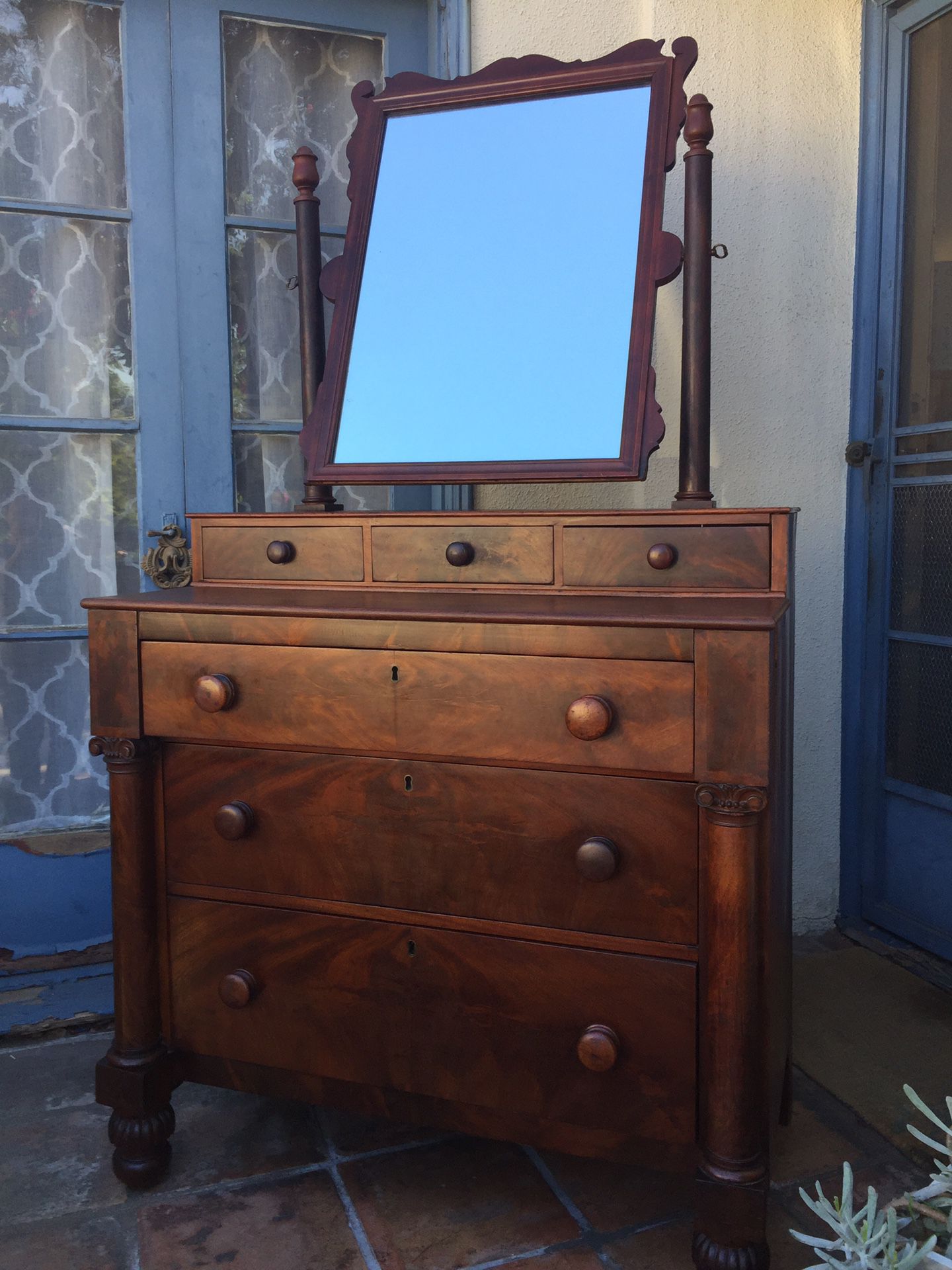 Antique Empire Mahogany Dresser with Mirror