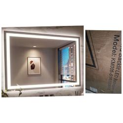 Forclover 48 in. W x 36 in. H Rectangular Aluminum Frameless Dimmable Anti-Fog Wall LED Bathroom Vanity Mirror in White