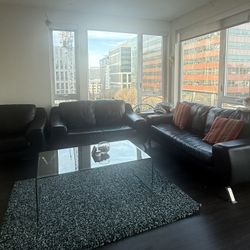 (CAN DROPOFF 3/21) Nicoletti 3 Piece Italian Leather Sofa Black