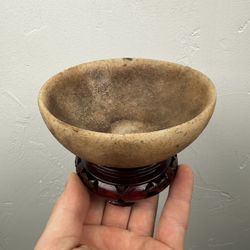 Chinese Archaic Style Carved Inlaid Imperial Jade Bowl With Stand Chipped