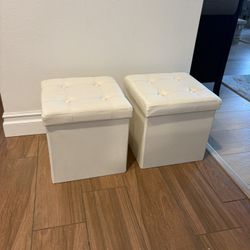Cream faux leather storage Ottoman Set Of 2 
