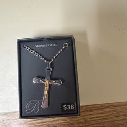 Brilliance Fine Jewelry Men's Two-Tone Stainless Steel Crucifix Pendant Necklace