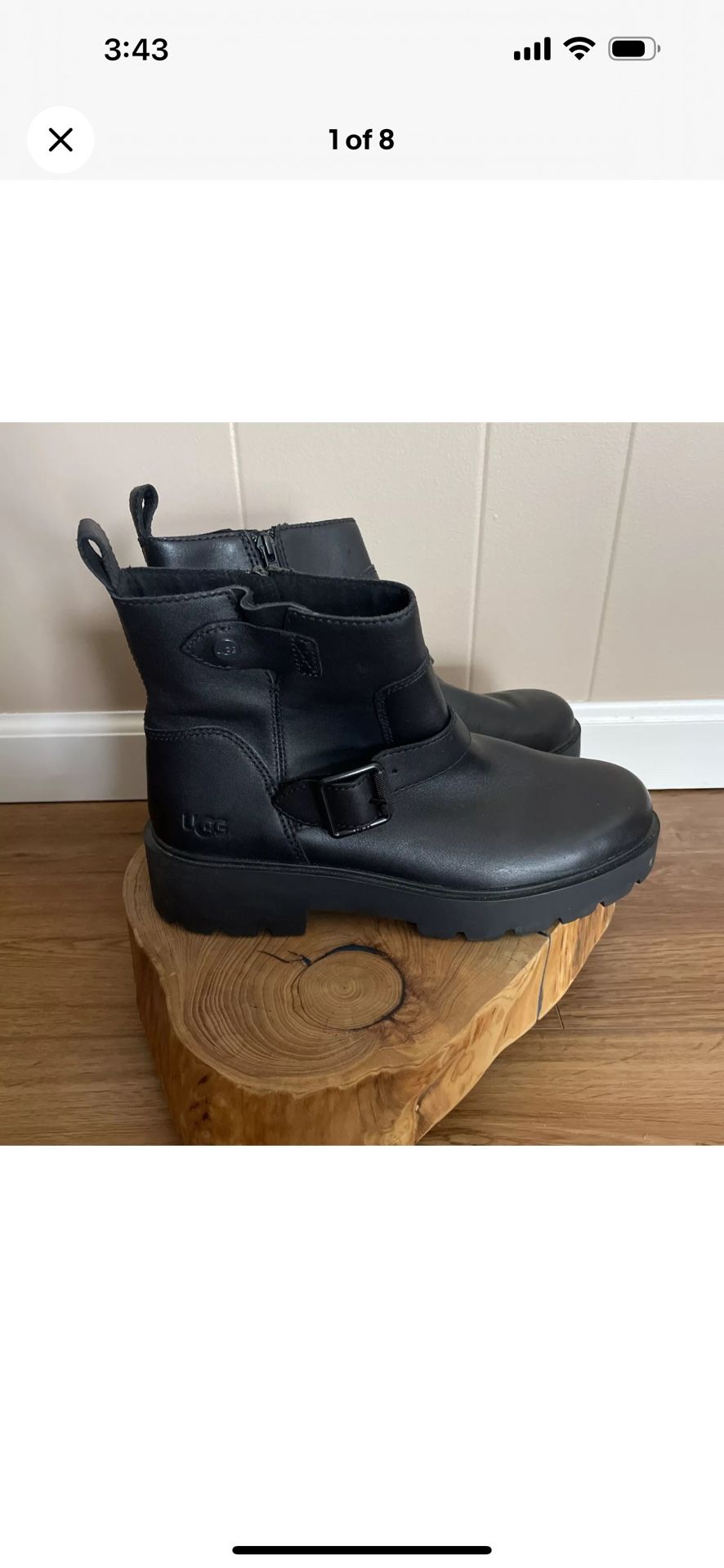 UGG BLACK SAOIRSE WATERPROOF LEATHER MOTO ANKLE Women’s Boots Size 10