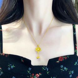 New authentic sand popular lotus pendant women’s two-life joy sand gold necklace for mother, girlfriend and wife’s birthday gift