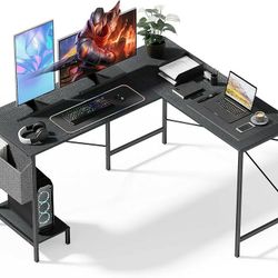 New L Shaped Desk Gaming Computer 50Inch Reversible Corner Table PC Work Table for Writing Study Student W/ Wood Tabletop Metal Frame CPU Stand Side B