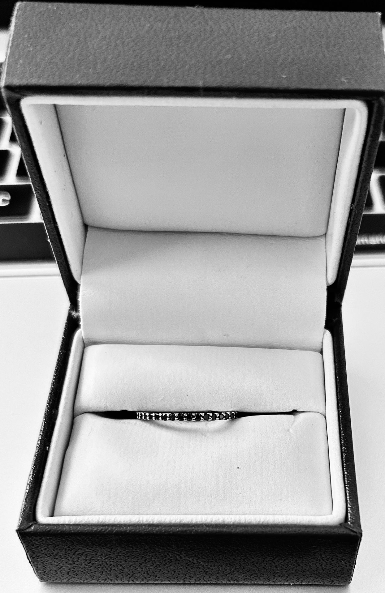 10K White Gold Wedding Band, 1/5ct Black Diamond