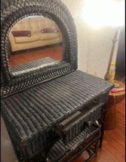 Black Wicker Goth Vanity