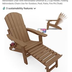 YEFU Adjustable Adirondack Chair with Footrest, 5-Level Adjustable Adirondack Chair with Retractable Ottoman & 2 Cup Holder, Folding Adirondacks Chair