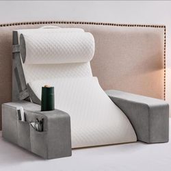 Reading Pillow for Sitting in Bed Adult, Back Pillow for Bed Sitting up with Arms, Pockets and Cup holder, Sit Up Backrest Pillows for Beds Chair Supp