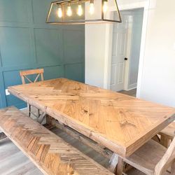 Custom Dining Table Farmhouse Country French Modern Rustic Solid Wood Set Restoration Hardware Insp Bench Hand Built Round Oval Counter Breakfast  