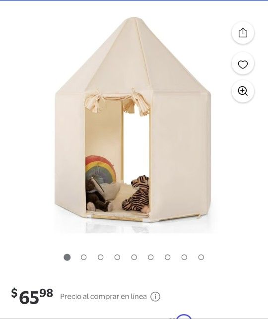 Kids Play Tent with Washable Mat, Anti-Trip Large Playhouse Toys with 2 Doors.beige Color