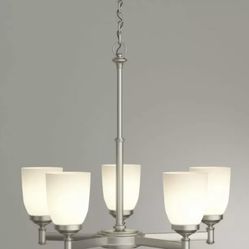 Hampton Bay 5-Light Brushed Nickel Chandelier with Frosted Glass Shades