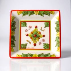 HERMES Le Jardin de Pythagore Porcelain Square Tray Ashtray Discontinued Holiday