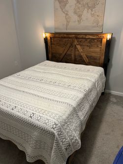 Rustic Wood Bed Frame with Lights