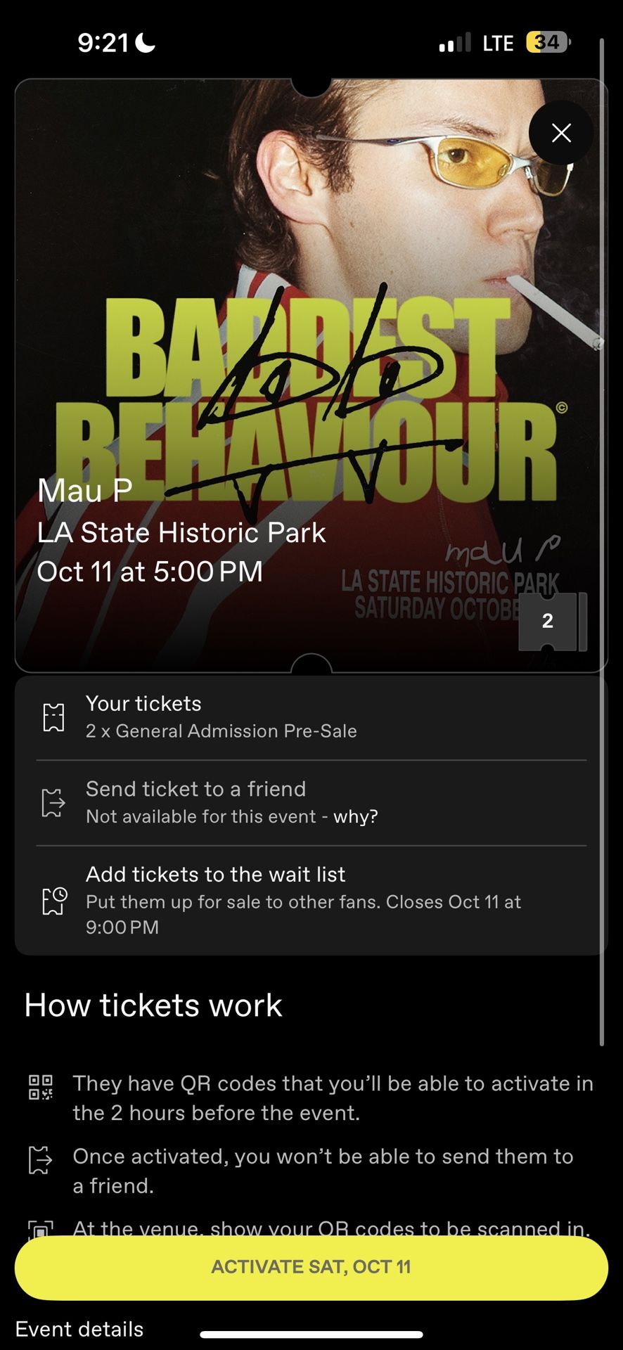 Mau P Saturday GA