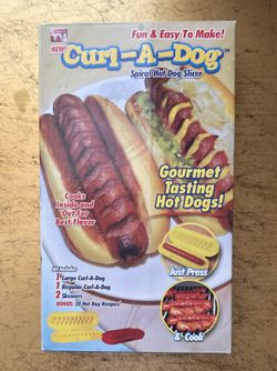 New In Box Curl-A-Dog Spiral Hot Dog Grilling  Slicer