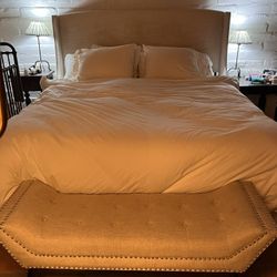 Linen Wingback California King Bed & Bench