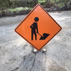 36” NOS Construction Road Street Sign Landscaping Signage Caution Marker Men at work Business safetyBusiness safety