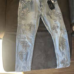 Blue graphic jeans