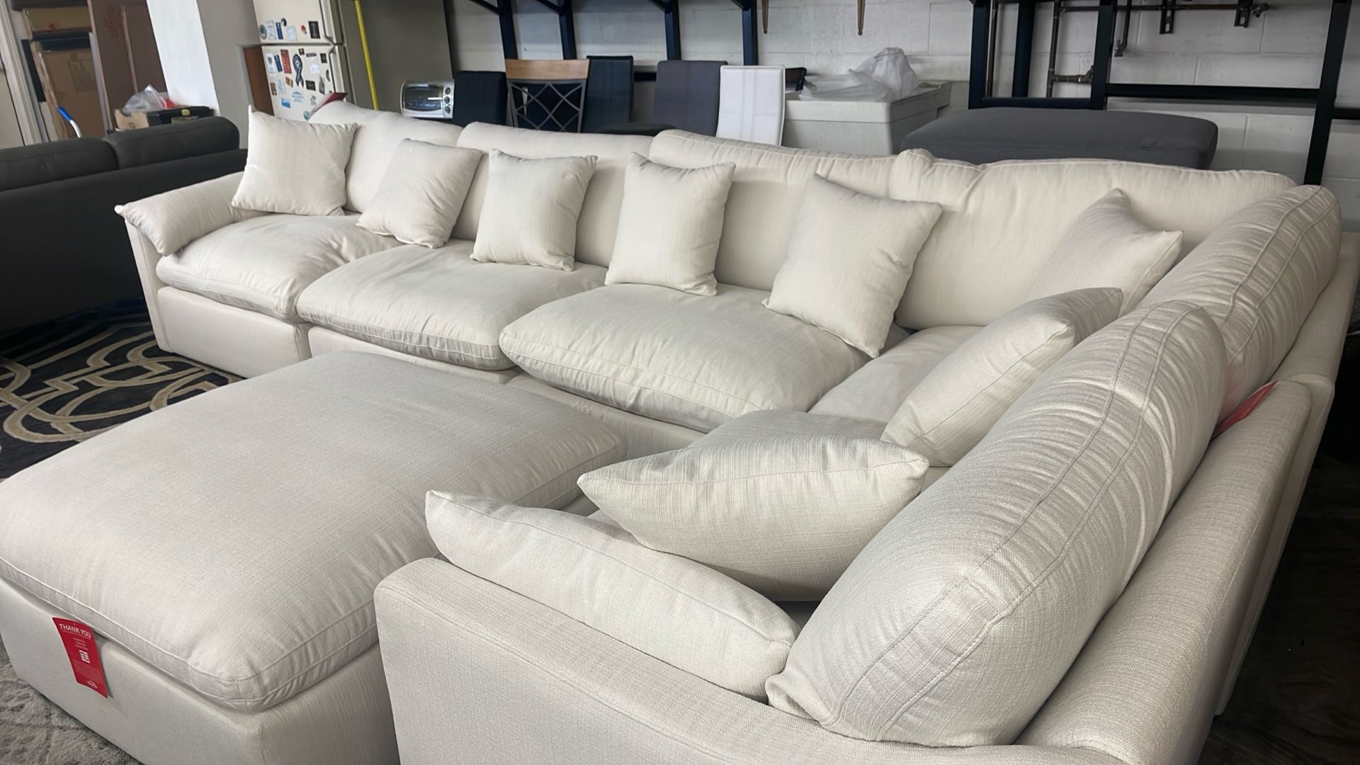 New Luxury 162x84 Performance Cloud Sectional Couch With Ottoman