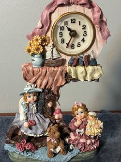 Victorian Doll Figurine Resin Mantel Clock