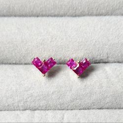 Pink Ruby Heart Earrings