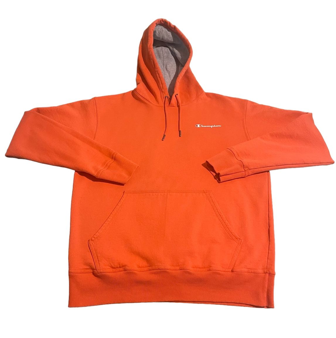 Champion Hoodie Men Medium Orange Sweatshirt Pullover Sweater Workout Exercise