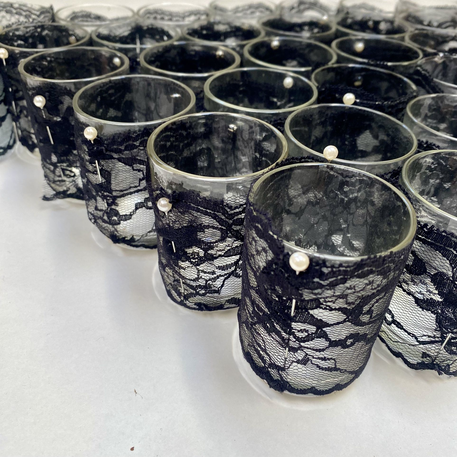 59 Glass Votive Candle Holders With Black Lace