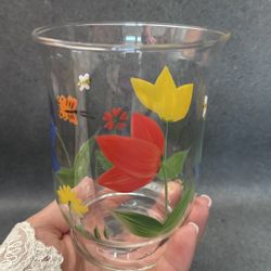 Hand Blown Hand Painted Glass Hurricane Votive Candle Holders or vase