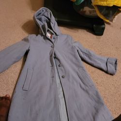 Light Blue Wool Removable Hood Girls Peacoat
